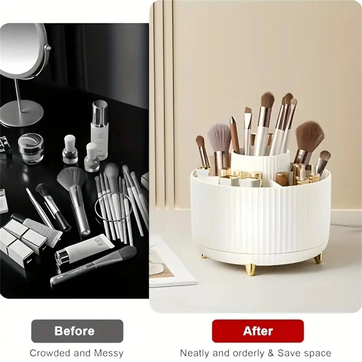 360° Rotating Makeup Organizer – 5 Compartment Storage