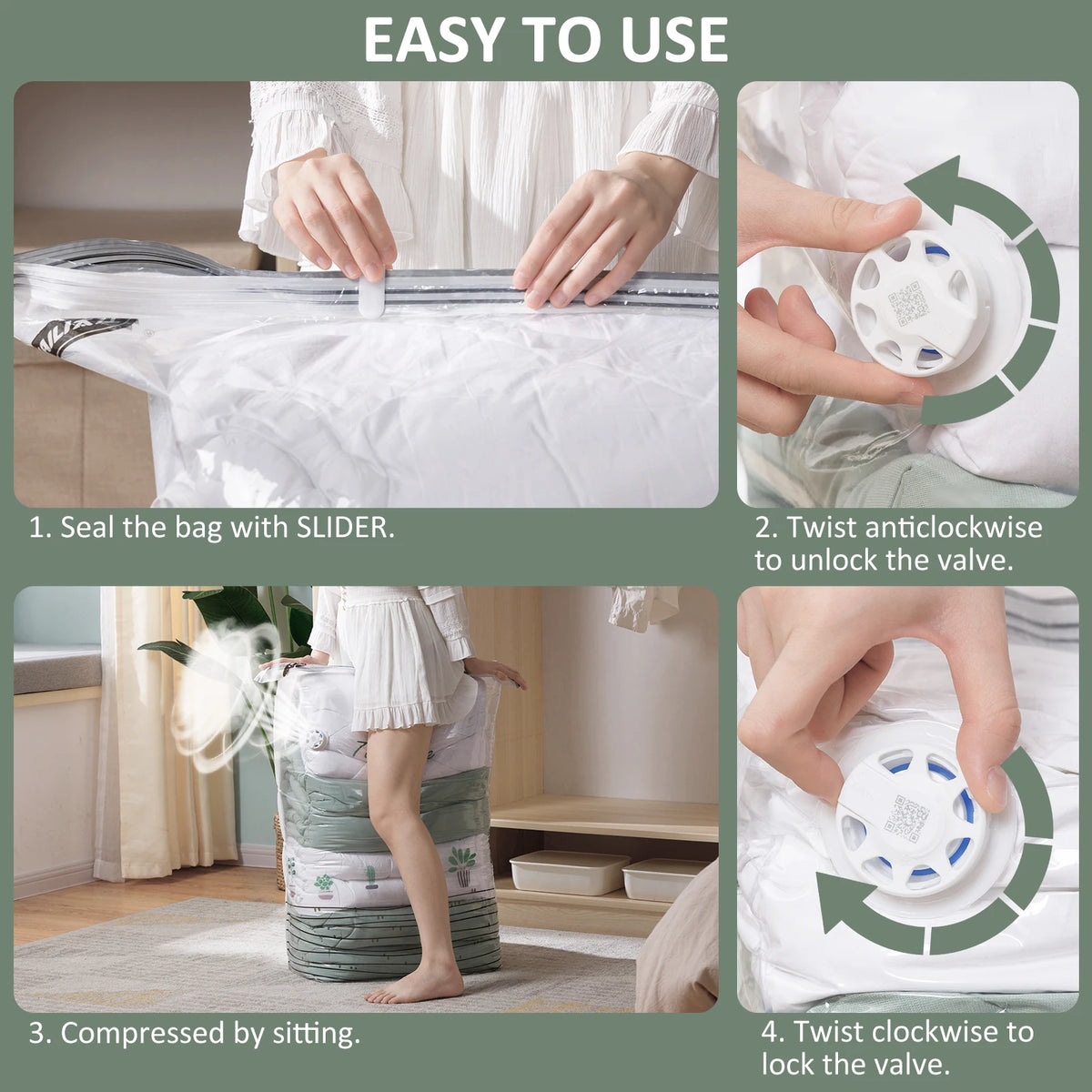 Cubic Compression Storage Bags – No Pump Required.