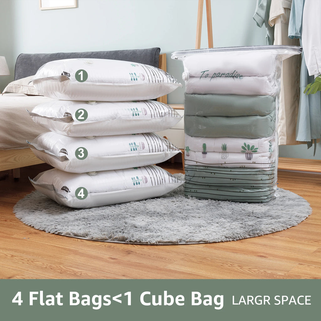 Cubic Compression Storage Bags – No Pump Required.