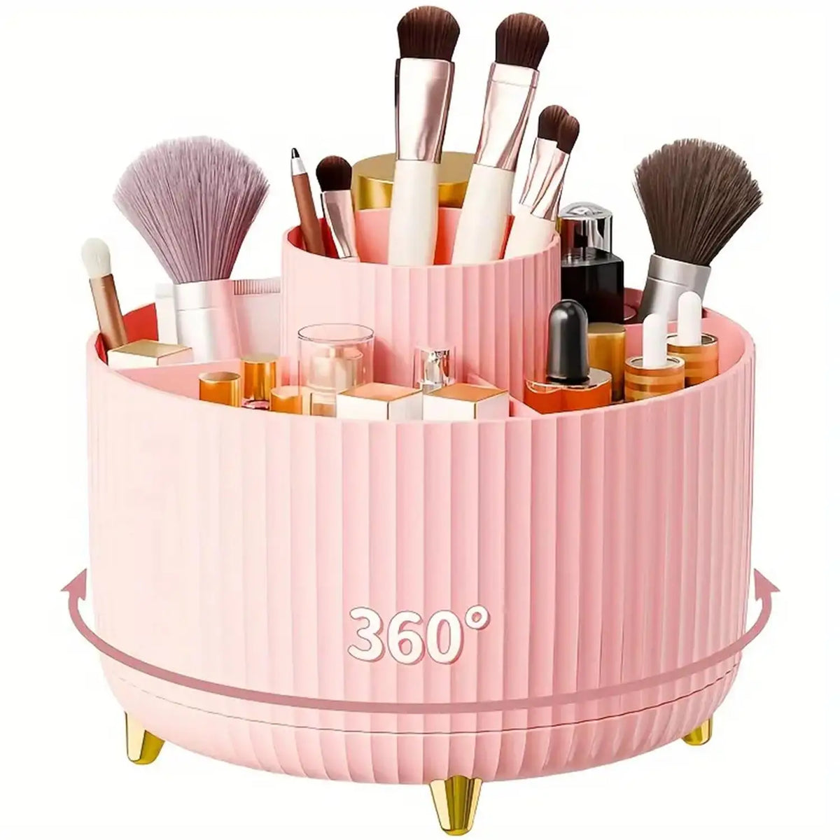 360° Rotating Makeup Organizer – 5 Compartment Storage